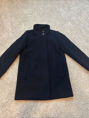 J.Crew Factory City Coat Navy Wool Blend Button Neck Women's Size 10 NWT